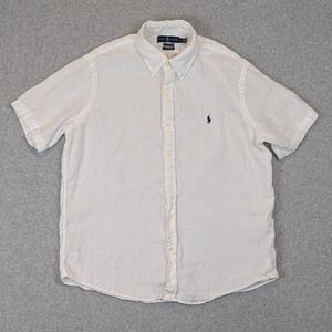 Polo Ralph Lauren 100% Linen Shirt Men's Large White Short Sleeve Classic Fit